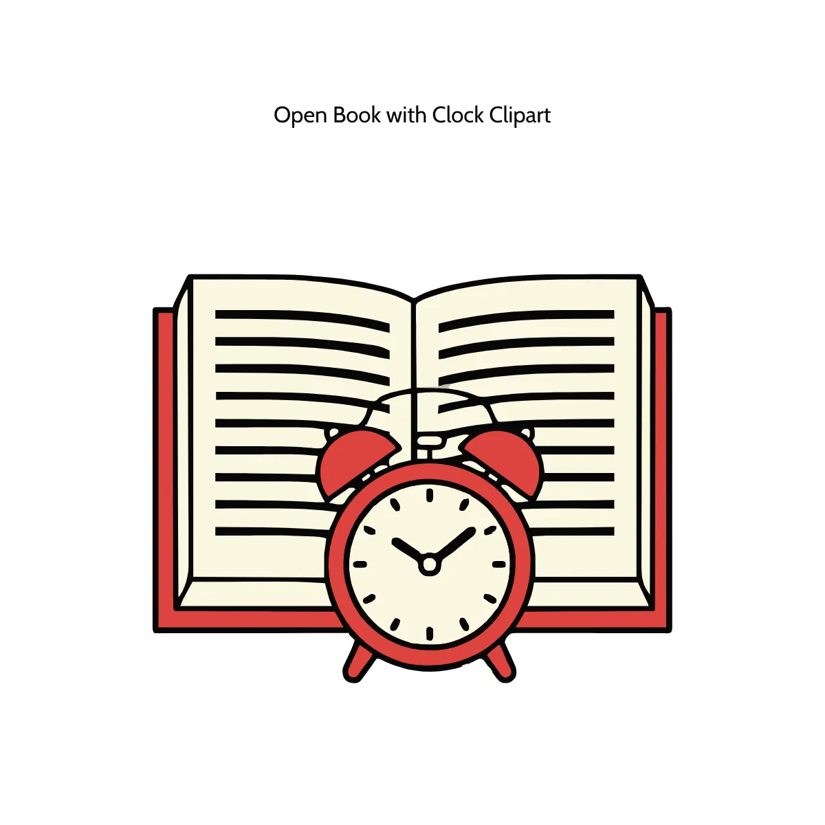 Open Book with Clock Clipart