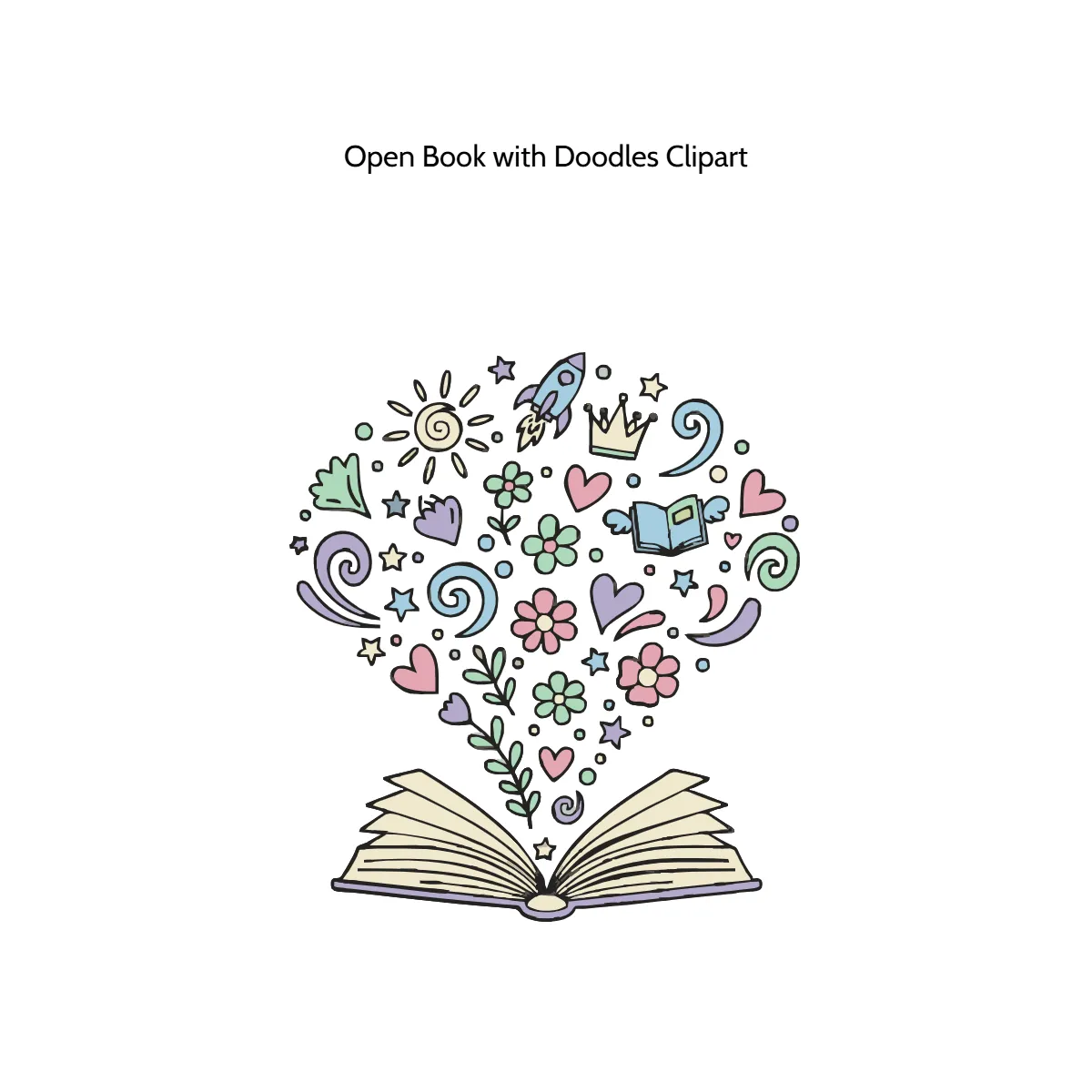Free Open Book with Doodles Vector Clipart (PNG, SVG) to Edit Online