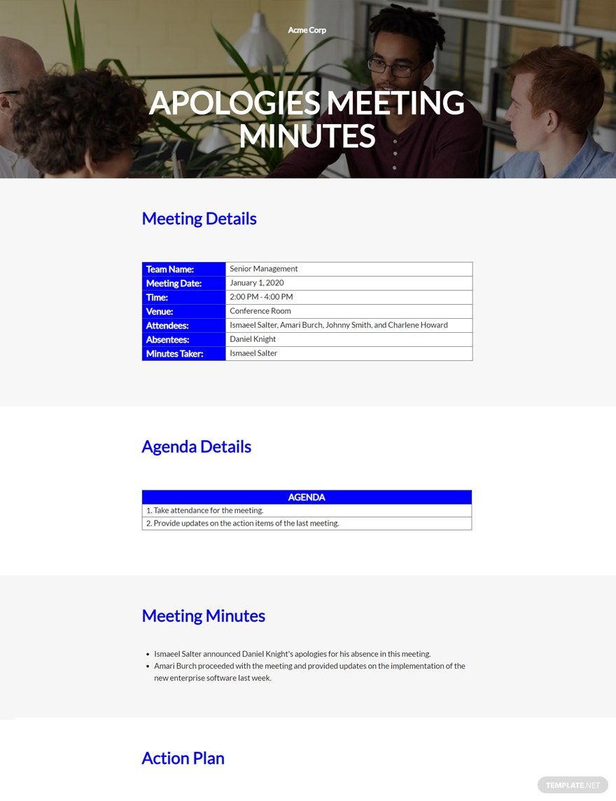 Apologies Meeting Minute Template in Pages, Word, Google Docs - Download | Template.net