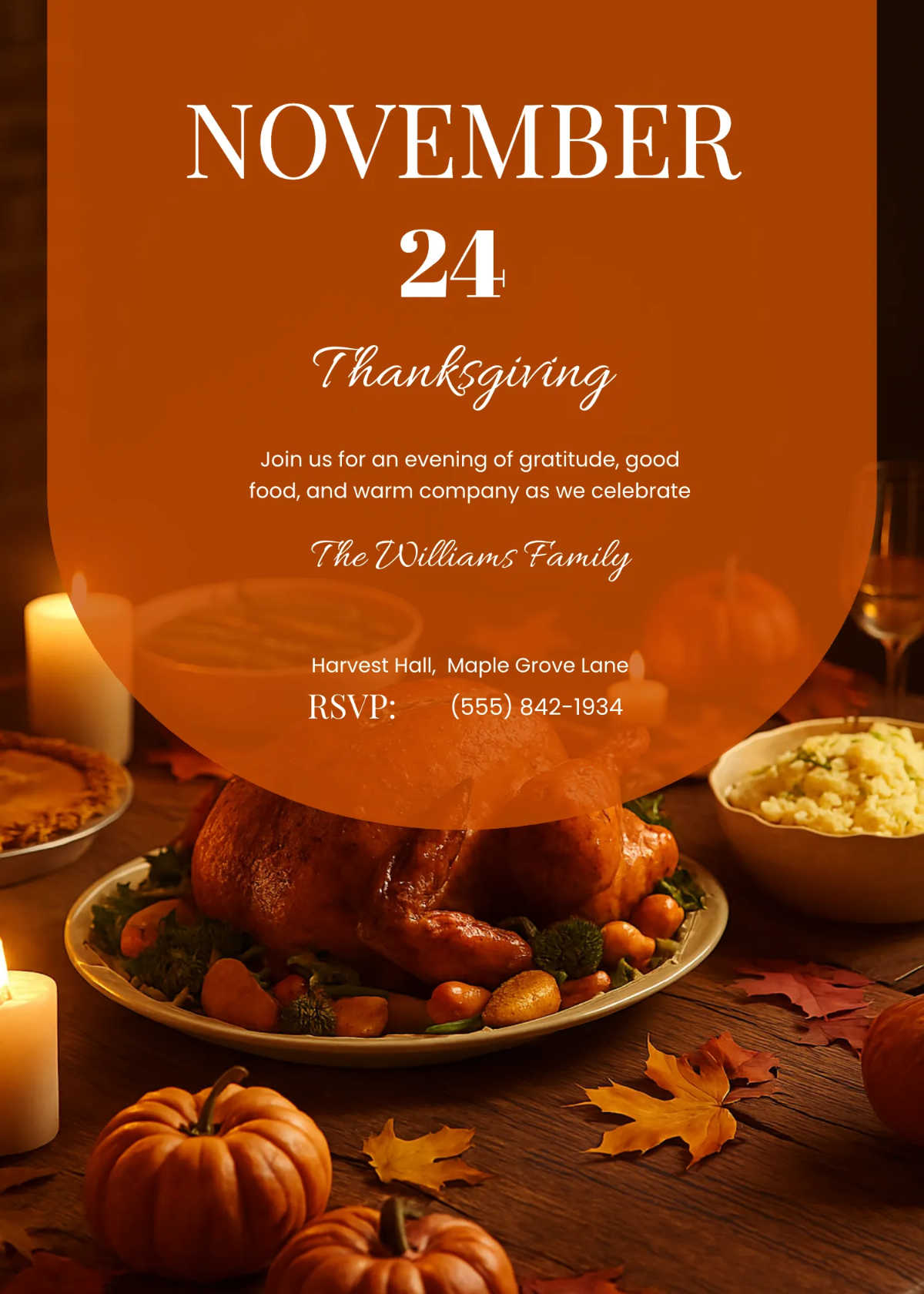 Free November Thanksgiving Invitation Template to Edit Online