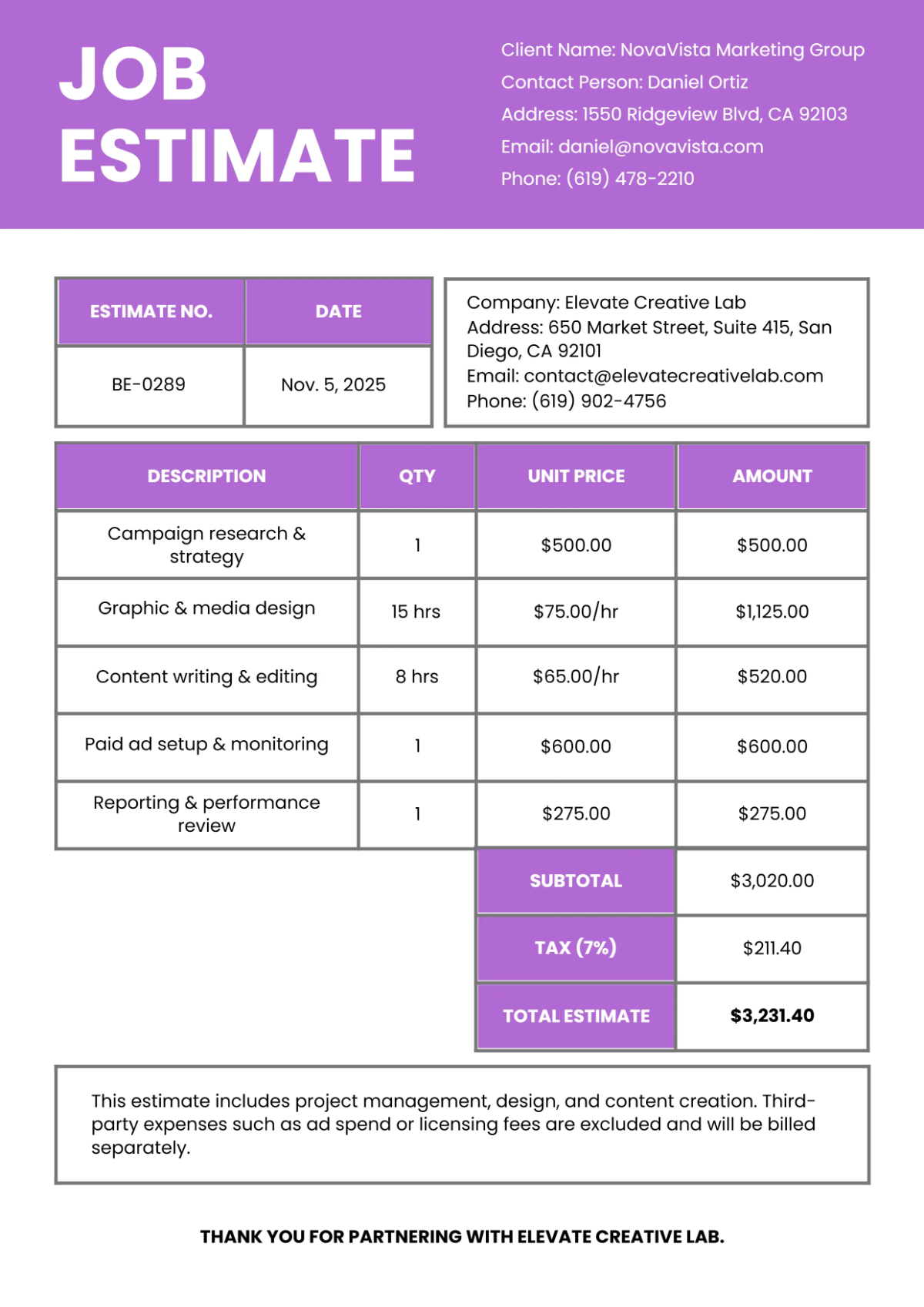 Free Stylish Budget Estimate Template to Edit Online
