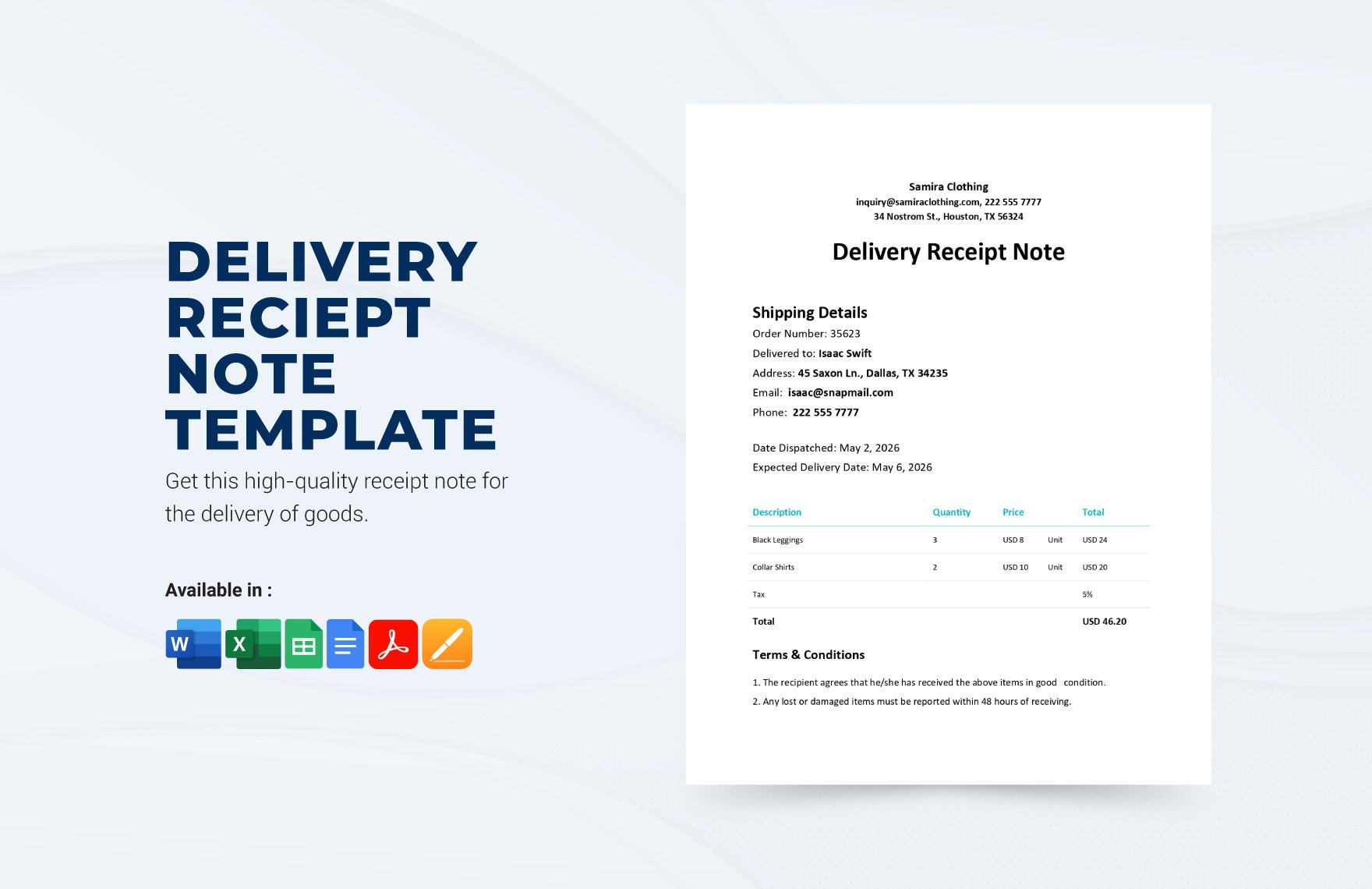 Delivery Receipt Note Template