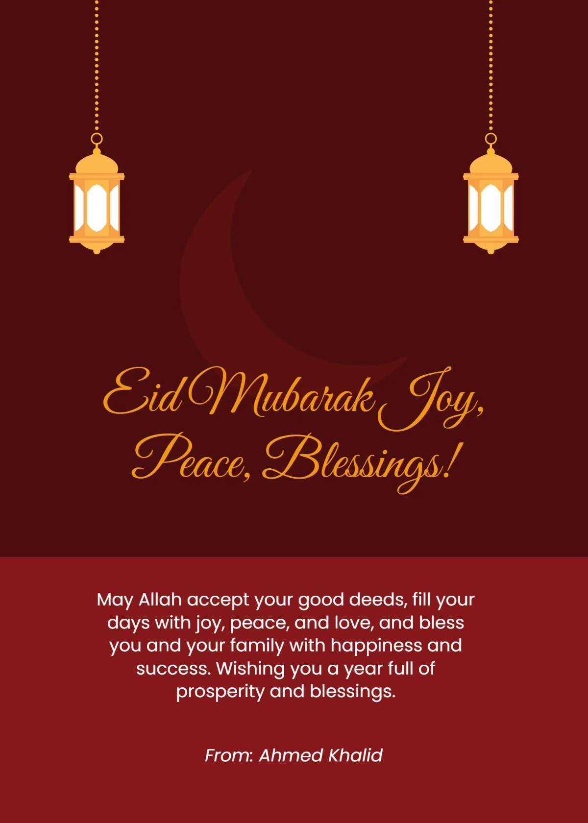 Free Arabic Eid Mubarak Wishes Template to Edit Online