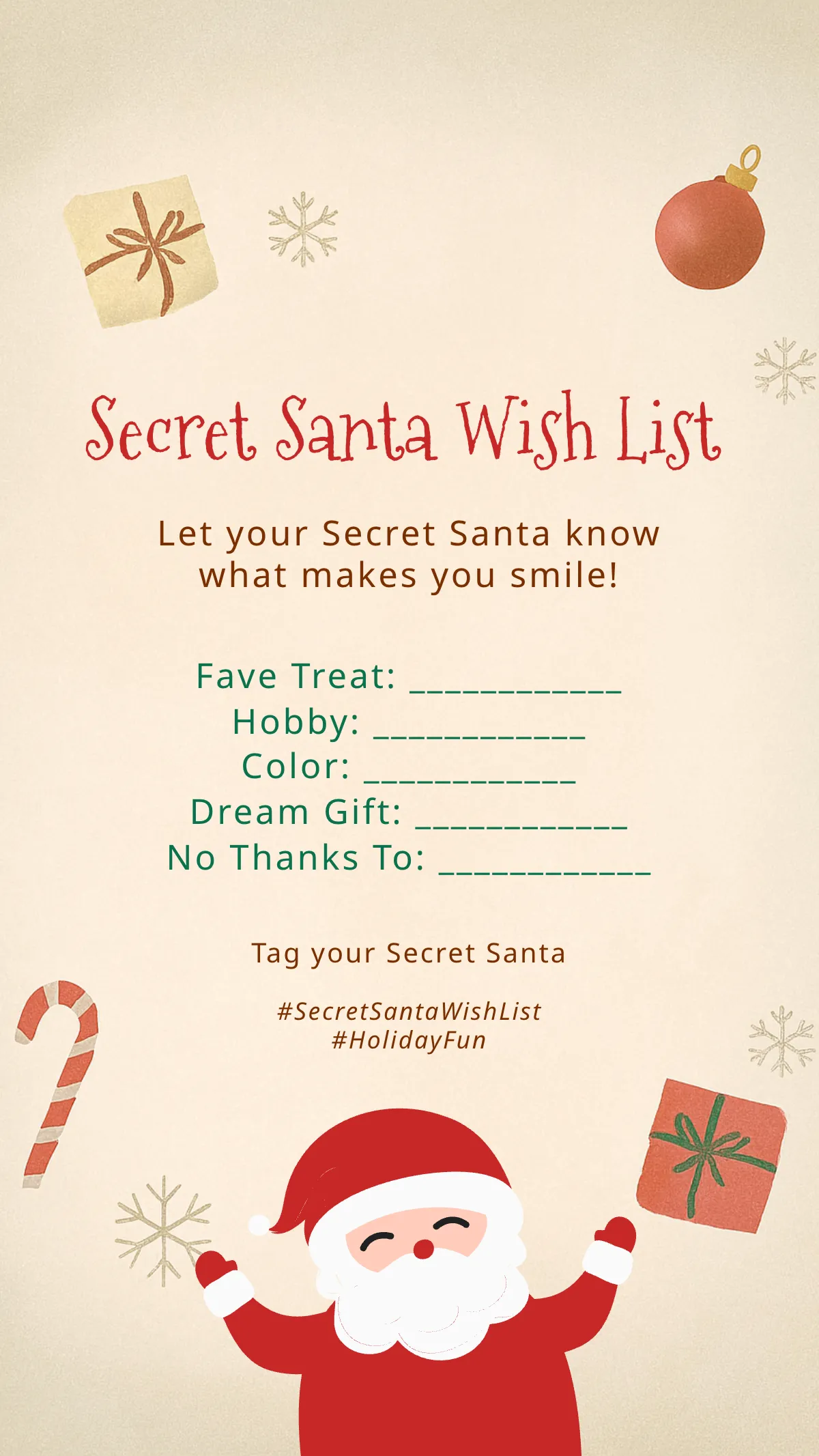 Free Wish List Secret Santa Questionnaire Instagram Story Template to Edit Online Free Wish List Secret Santa Questionnaire Instagram Story Template to Edit Online