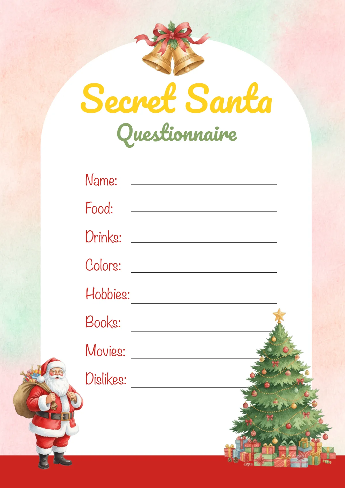 Free Watercolor Secret Santa Questionnaire Template to Edit Online Free Watercolor Secret Santa Questionnaire Template to Edit Online