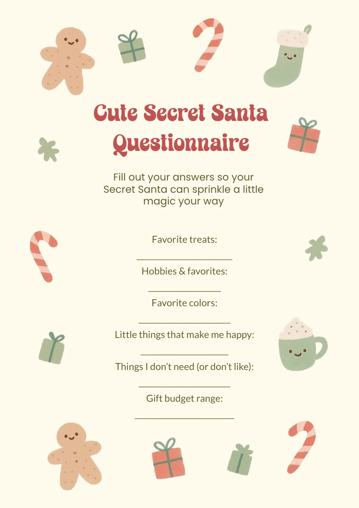 Free Cute Secret Santa Questionnaire template to Edit Online Free Cute Secret Santa Questionnaire template to Edit Online