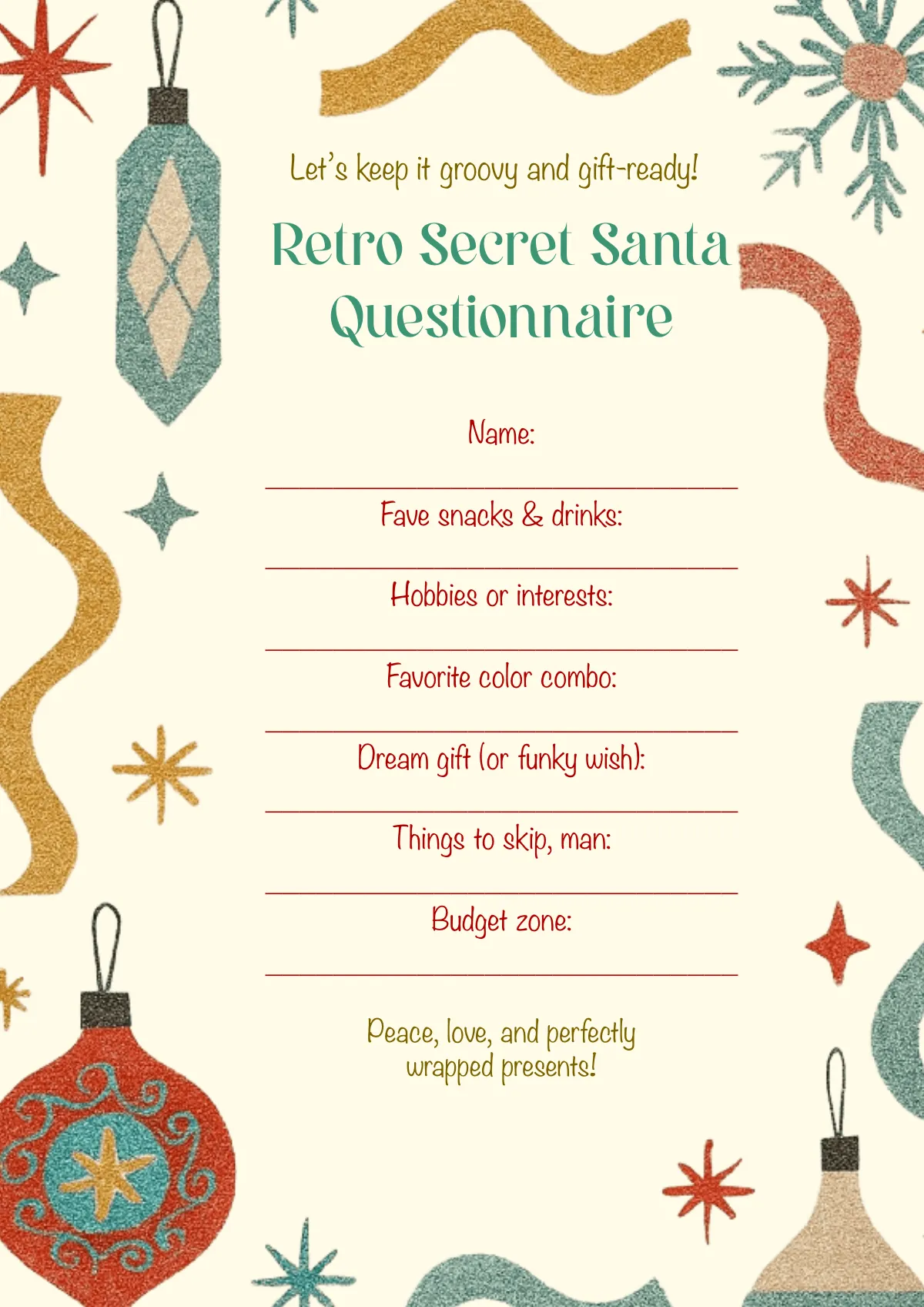 Free Retro Secret Santa Questionnaire Template to Edit Online Free Retro Secret Santa Questionnaire Template to Edit Online