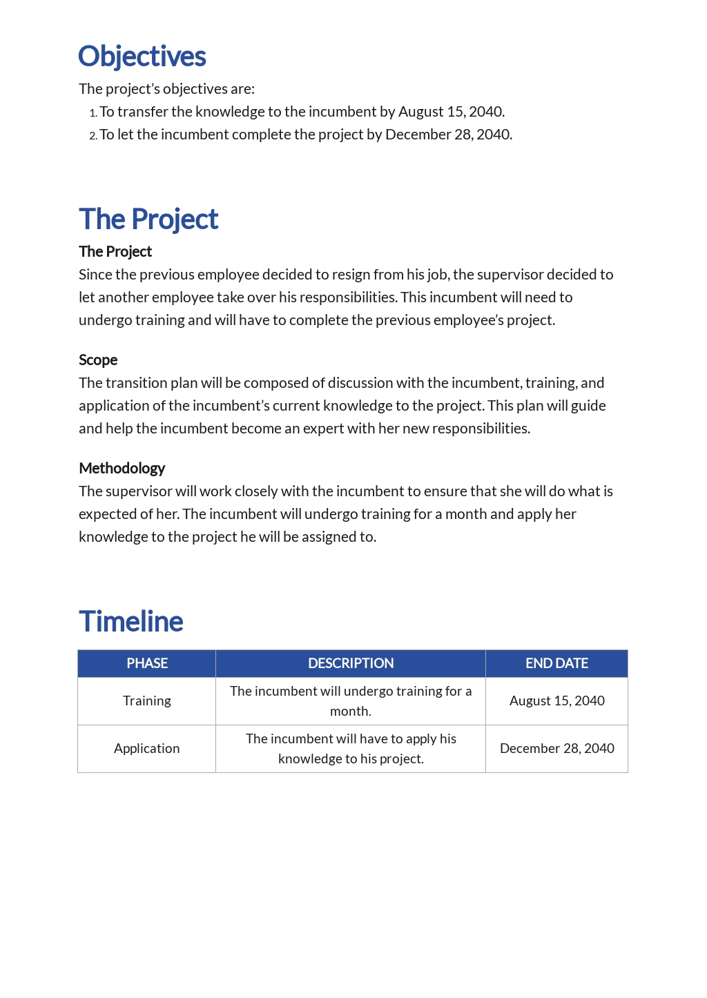 Work Transition Plan Template Excel