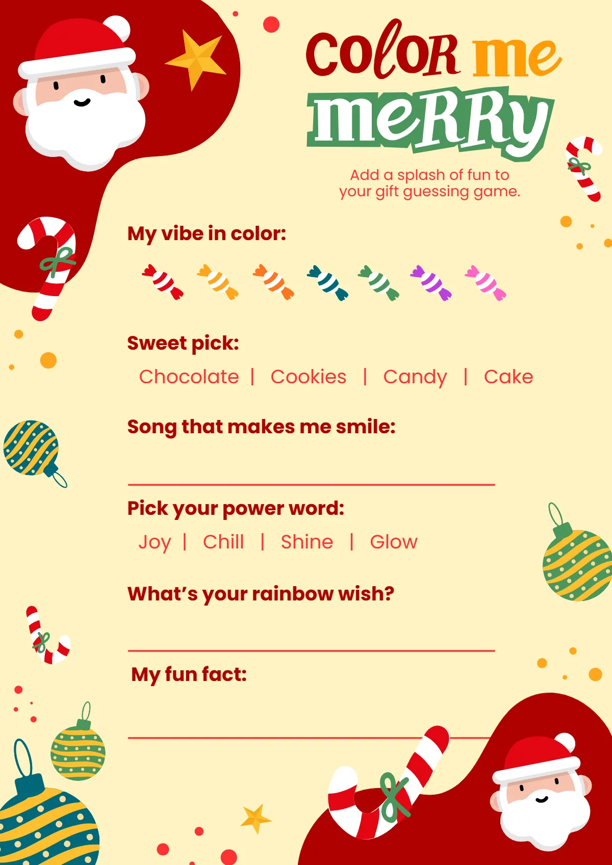 Free Colorful Secret Santa Questionnaire Template to Edit Online Free Colorful Secret Santa Questionnaire Template to Edit Online