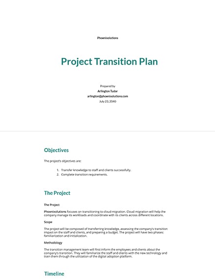 Free Project Transition Plan Template
