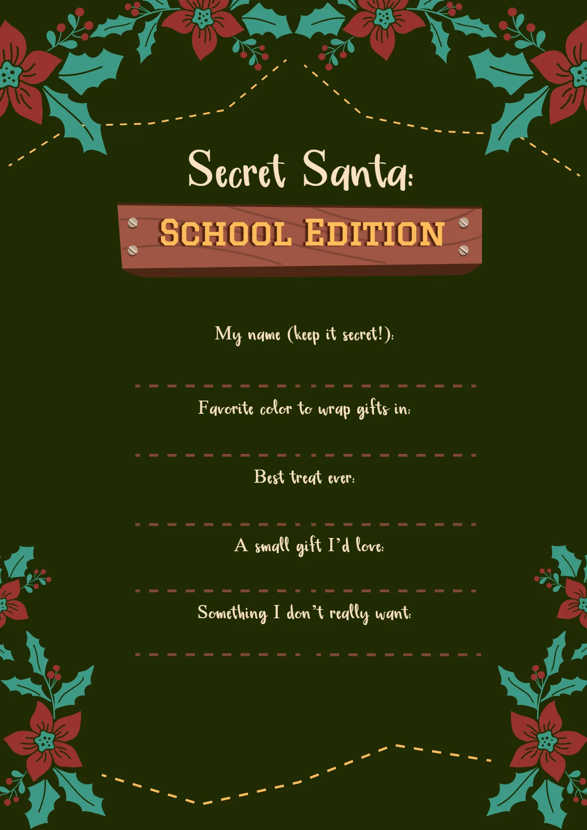 Free Secret Santa Questionnaire School Worksheet Template to Edit Online Free Secret Santa Questionnaire School Worksheet Template to Edit Online