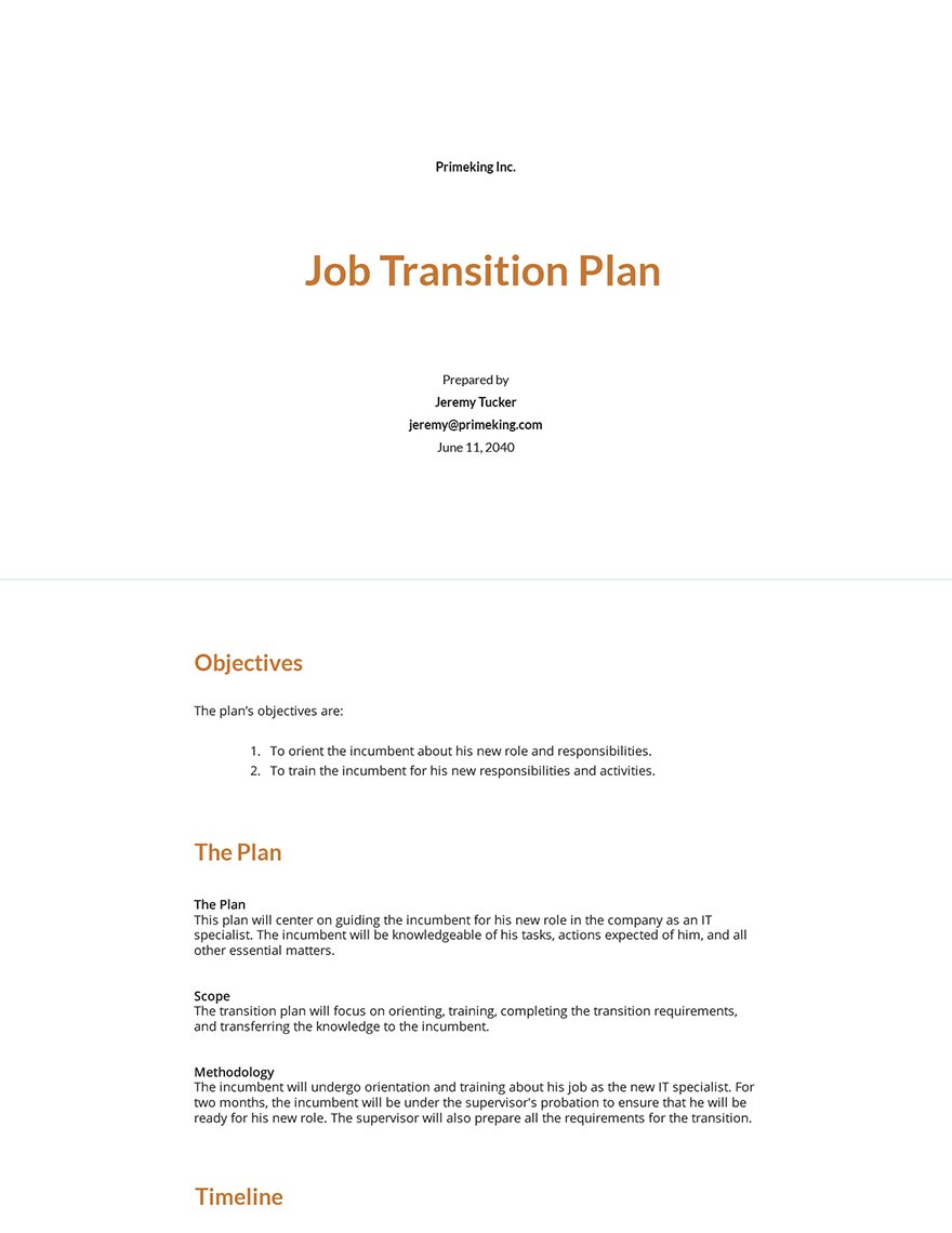 Professional Job Transition Plan Template