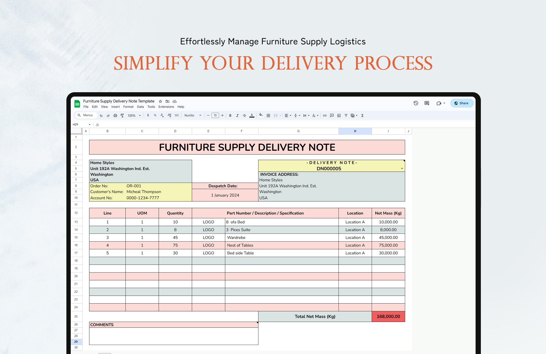 Furniture Supply Delivery Note Template