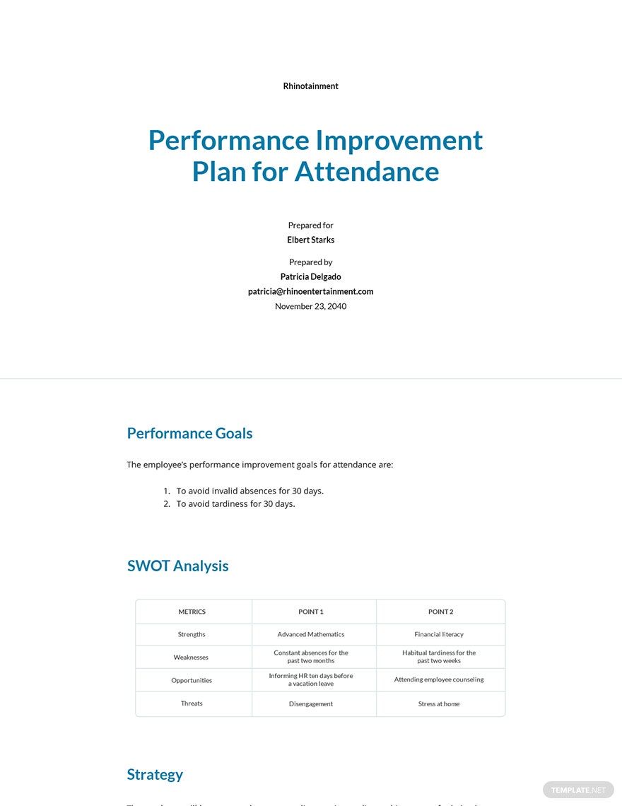 Performance Improvement Plan For Attendance Template Google Docs 