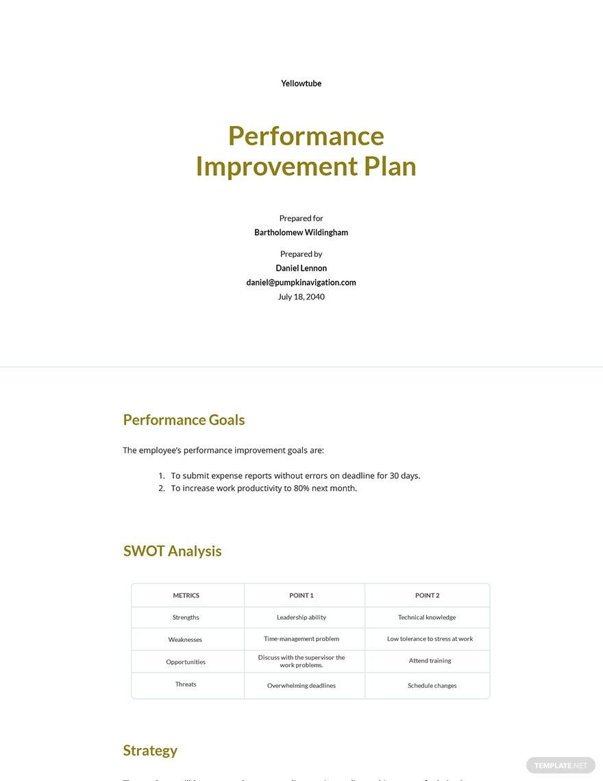 Free Printable Performance Improvement Plan Template Tardiness