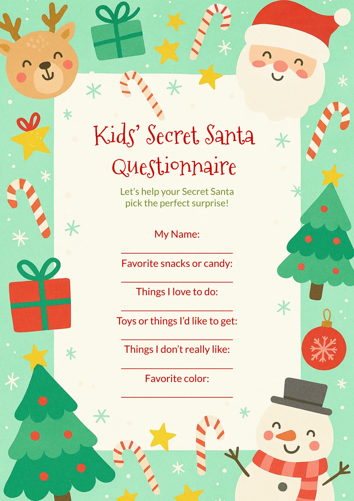 Free Kids Secret Santa Questionnaire Template to Edit Online Free Kids Secret Santa Questionnaire Template to Edit Online