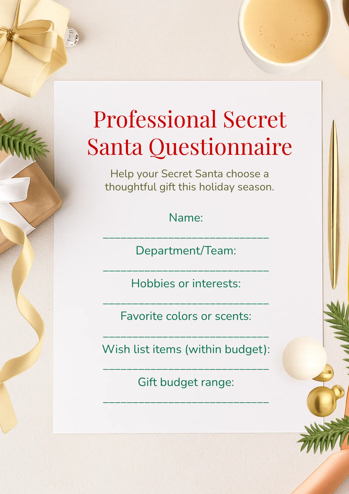 Free Professional Secret Santa Questionnaire Template to Edit Online Free Professional Secret Santa Questionnaire Template to Edit Online