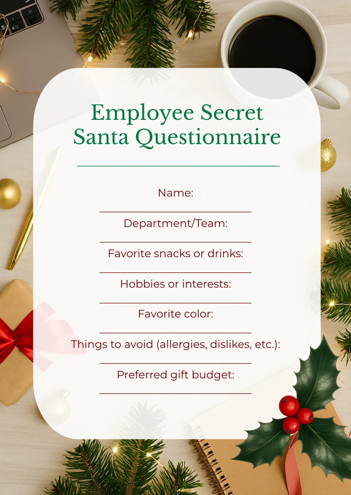 Free Employee Secret Santa Questionnaire Template to Edit Online Free Employee Secret Santa Questionnaire Template to Edit Online