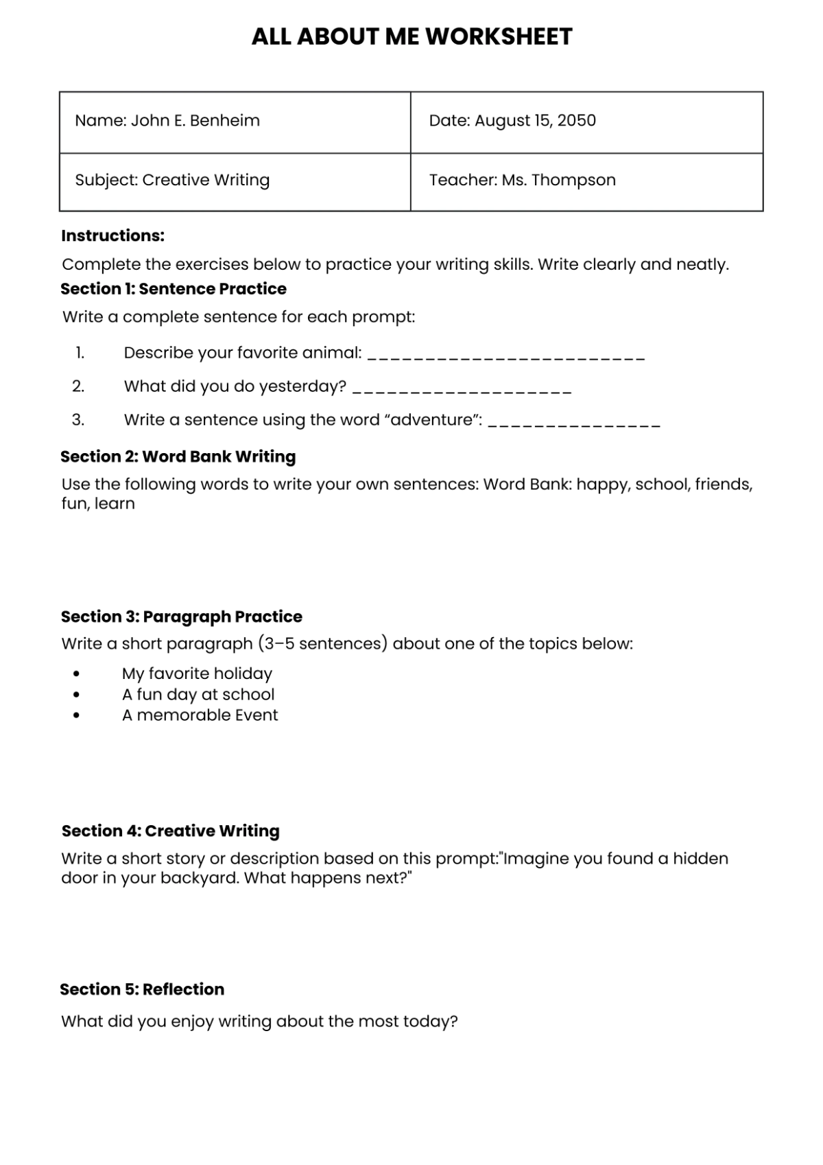 Free Writing Worksheet Template to Edit Online Free Writing Worksheet Template to Edit Online