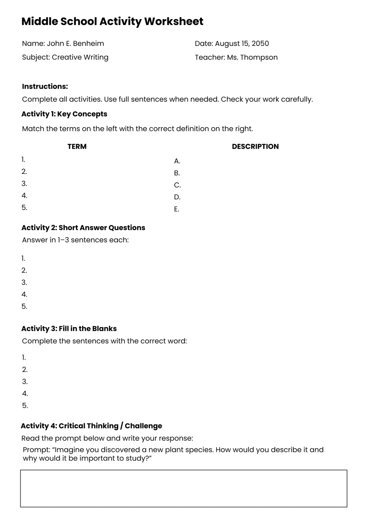 Free Middle School Worksheet Template to Edit Online Free Middle School Worksheet Template to Edit Online