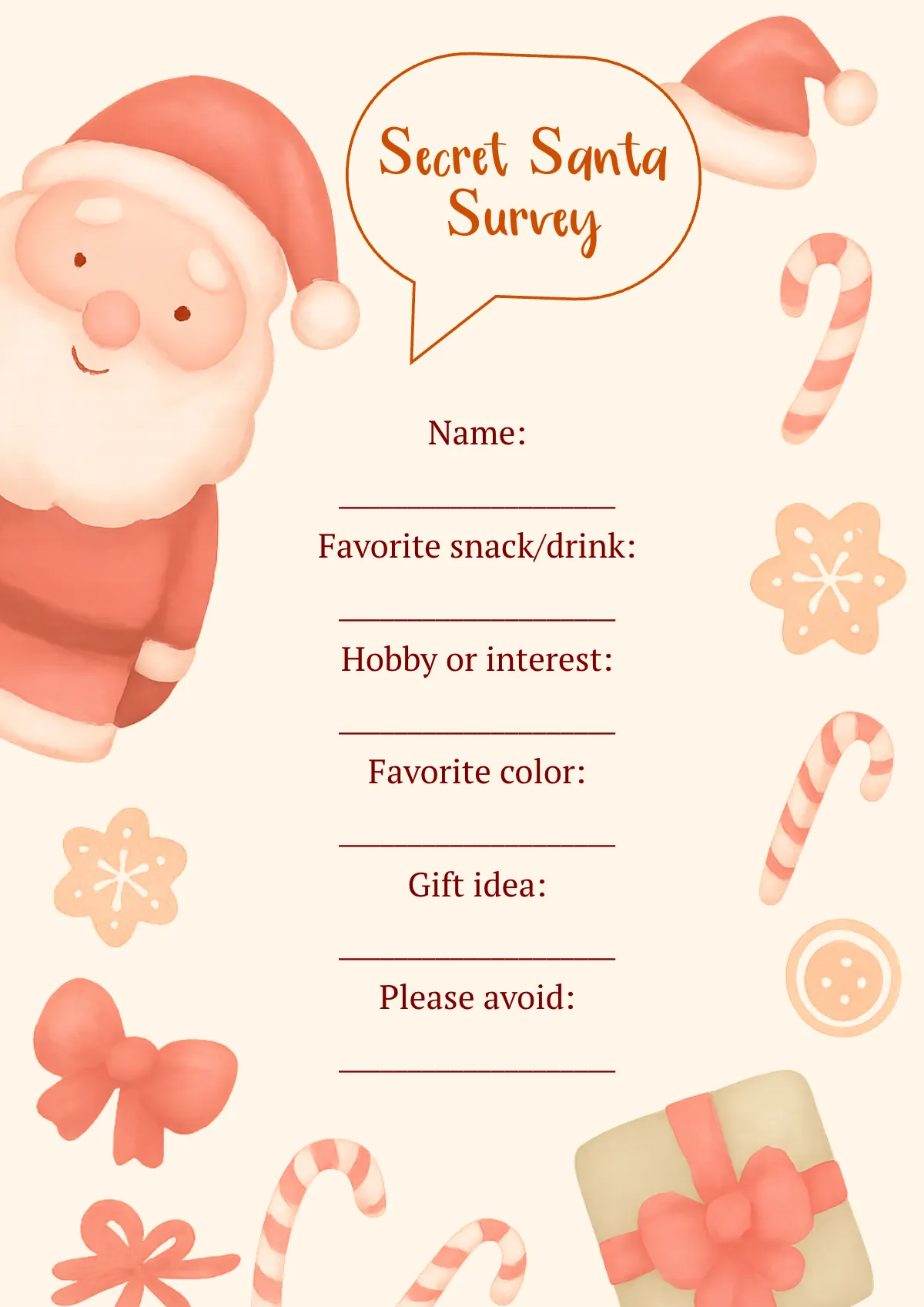 Free Survey Secret Santa Questionnaire Template to Edit Online Free Survey Secret Santa Questionnaire Template to Edit Online