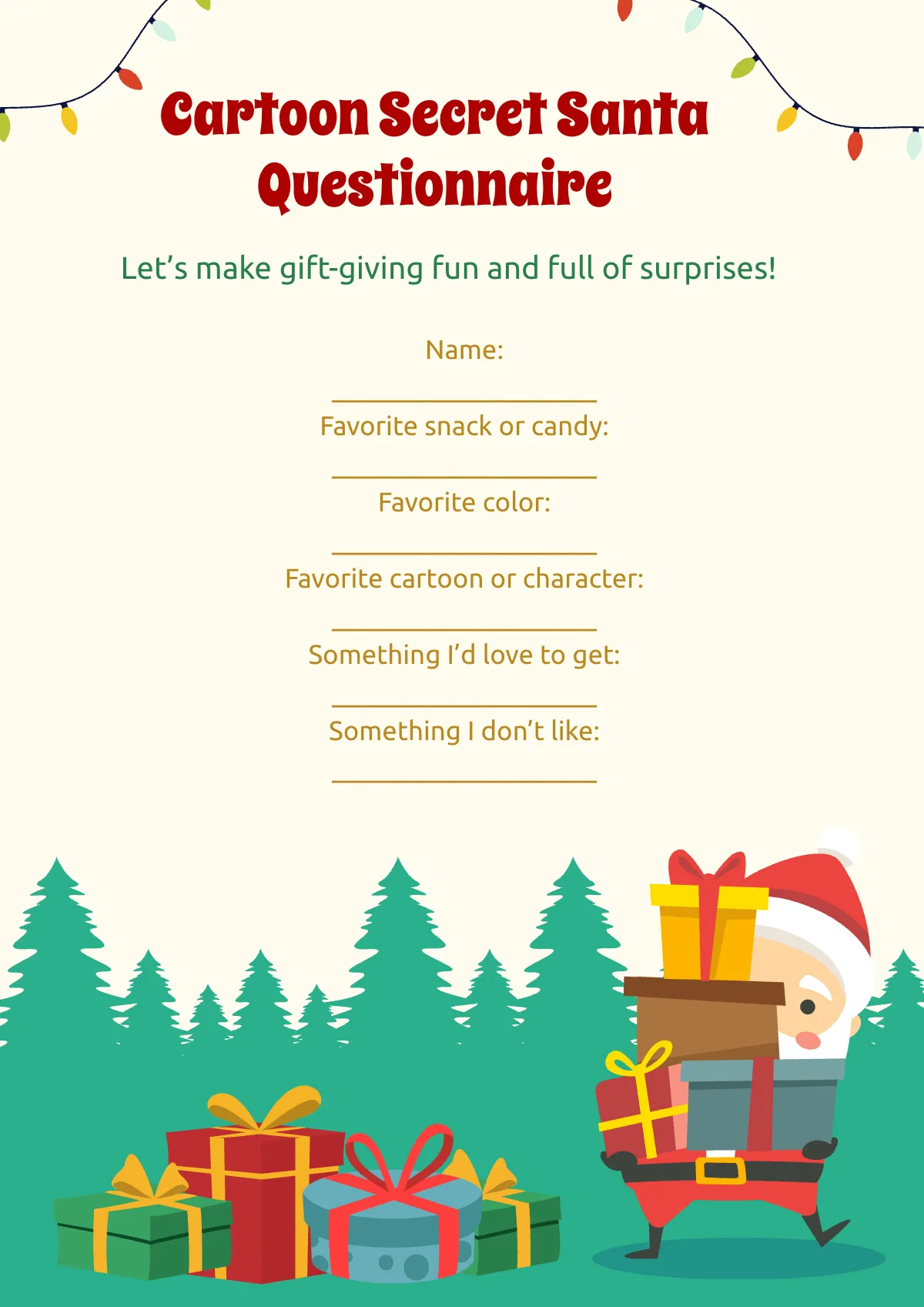 Free Cartoon Secret Santa Questionnaire Template to Edit Online Free Cartoon Secret Santa Questionnaire Template to Edit Online