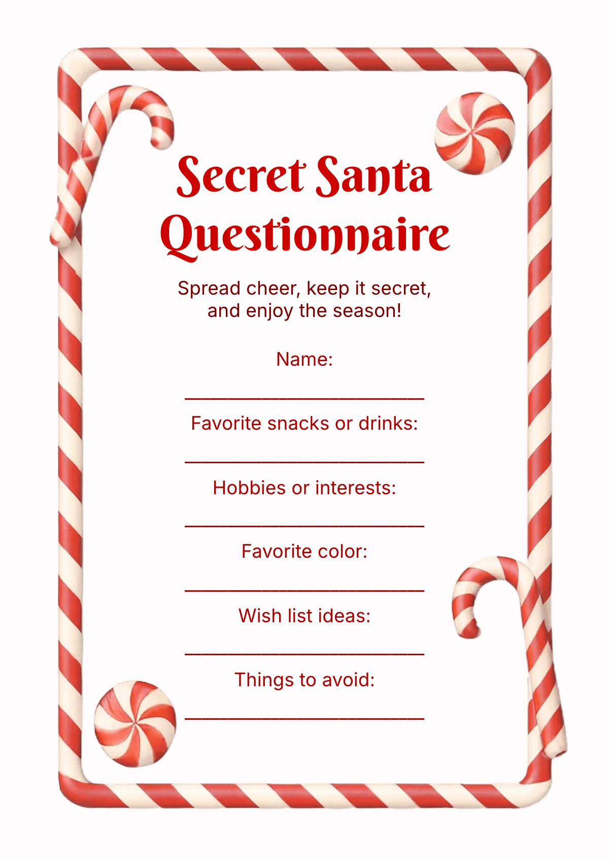 Free Secret Santa Questionnaire with Border Template to Edit Online Free Secret Santa Questionnaire with Border Template to Edit Online