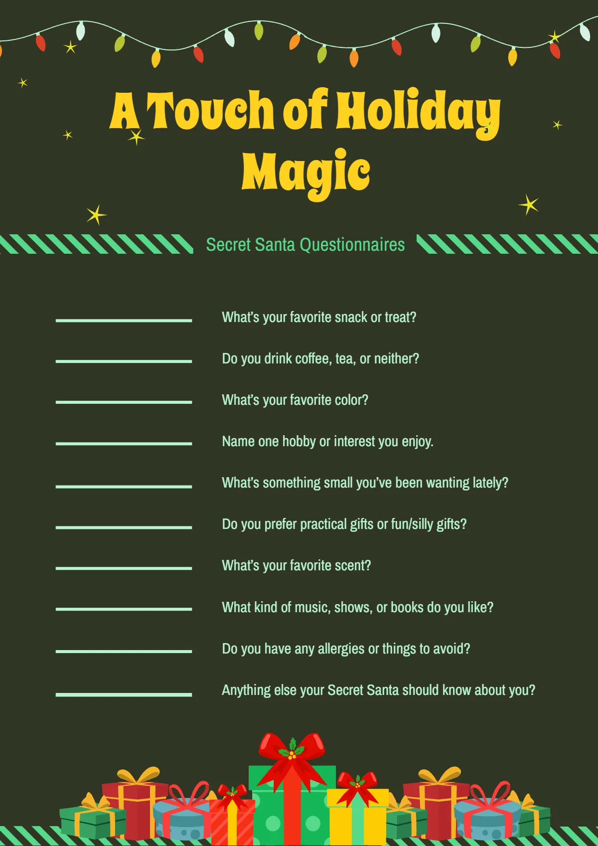 Free Illustrative Secret Santa Questionnaire Template to Edit Online Free Illustrative Secret Santa Questionnaire Template to Edit Online