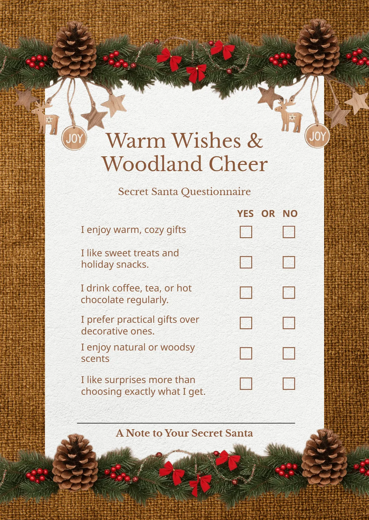 Free Rustic Secret Santa Questionnaire Template to Edit Online Free Rustic Secret Santa Questionnaire Template to Edit Online