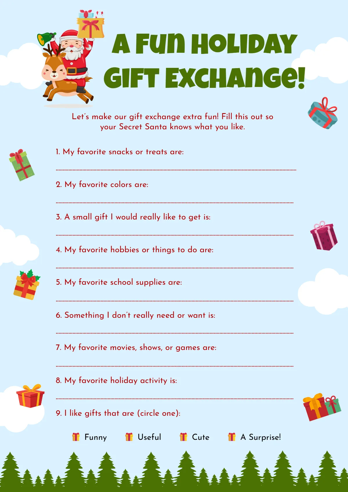 Free Secret Santa Student Questionnaire Worksheet Template to Edit Online Free Secret Santa Student Questionnaire Worksheet Template to Edit Online