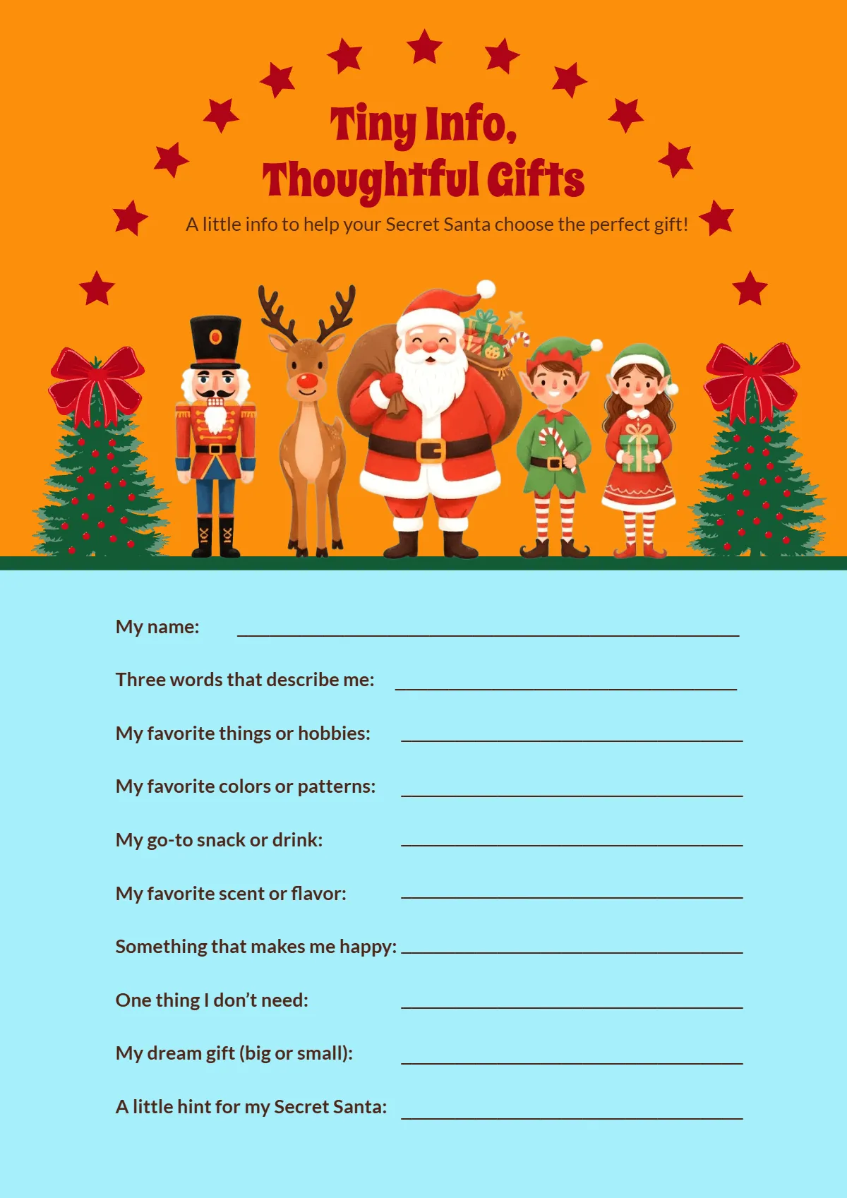Free Secret Santa Questionnaire Info Sheet Template to Edit Online Free Secret Santa Questionnaire Info Sheet Template to Edit Online