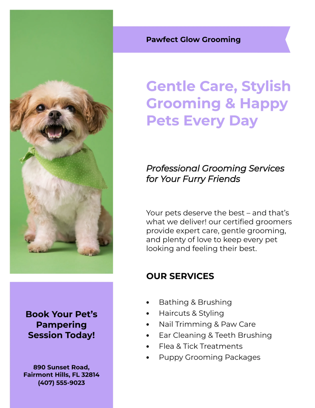 Free Pet Grooming Service Flyer Template to Edit Online