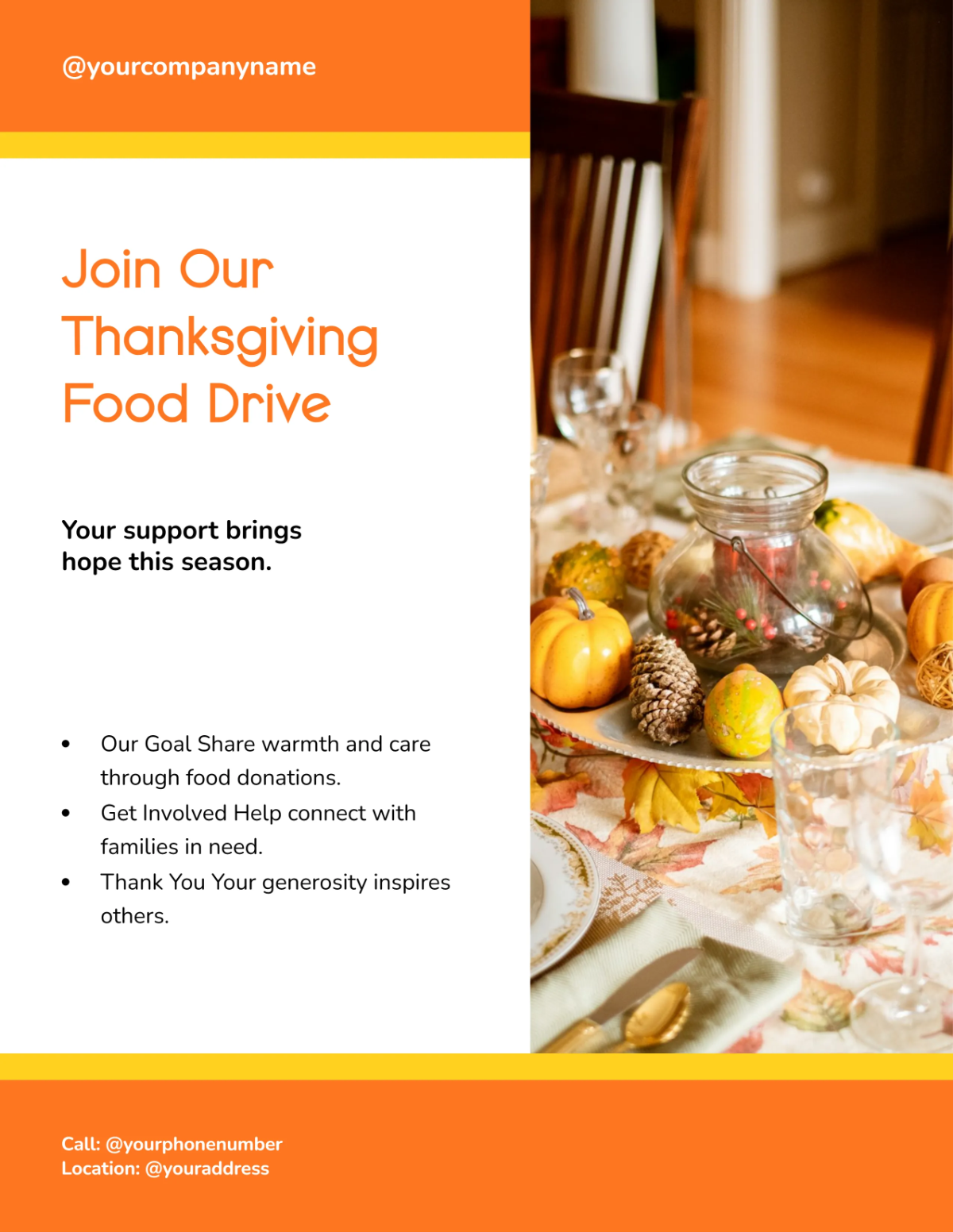Free Colorful Thanksgiving Food Drive Flyer Template to Edit Online