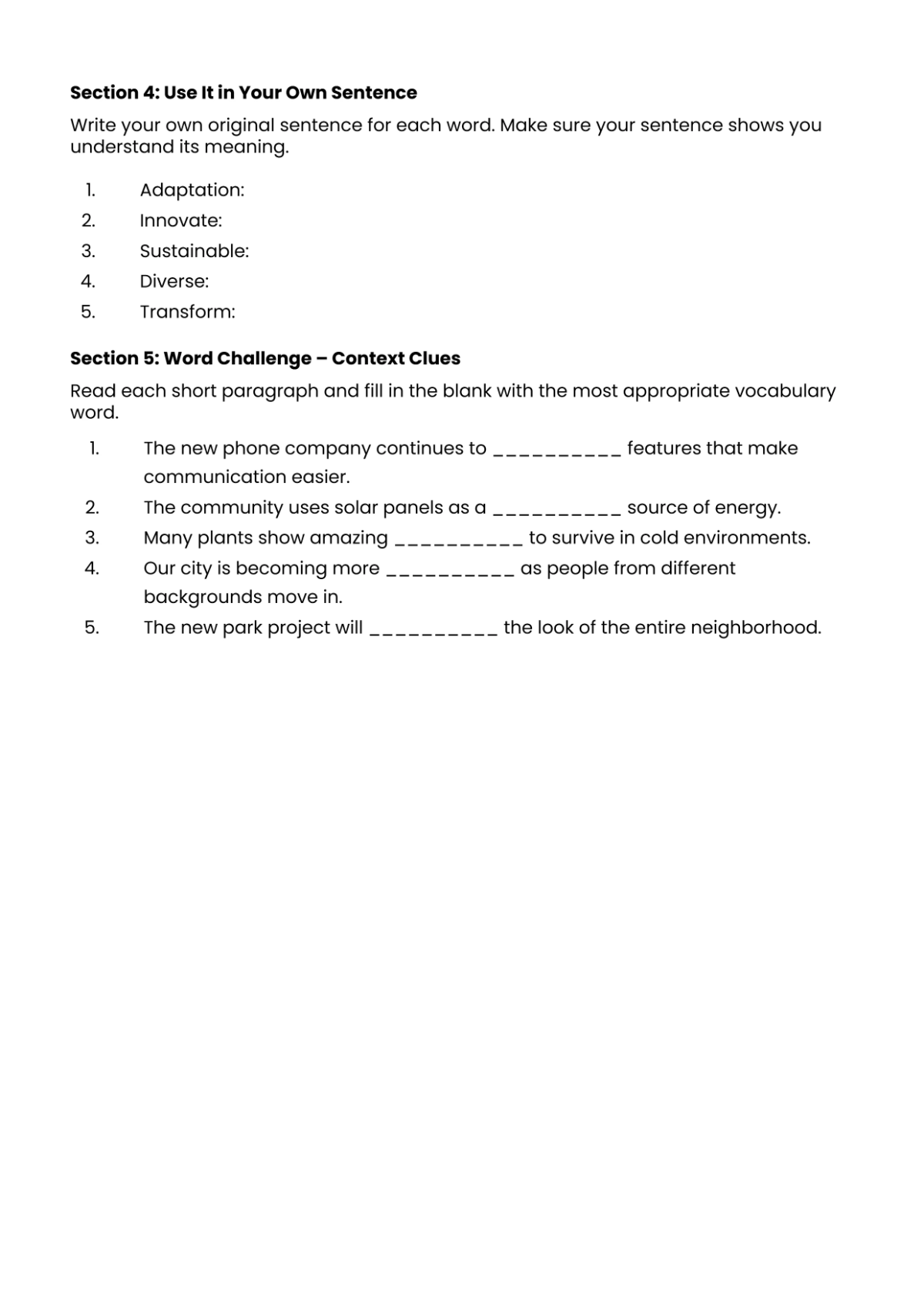 Free Vocabulary Worksheet Template to Edit Online