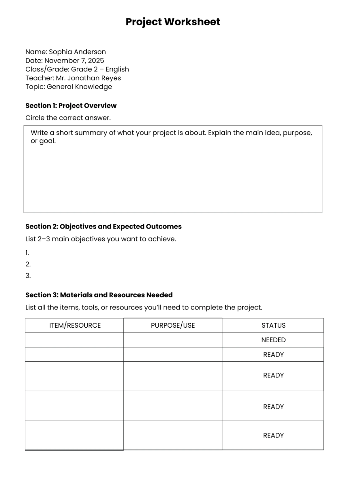 Free Project Worksheet Template to Edit Online Free Project Worksheet Template to Edit Online