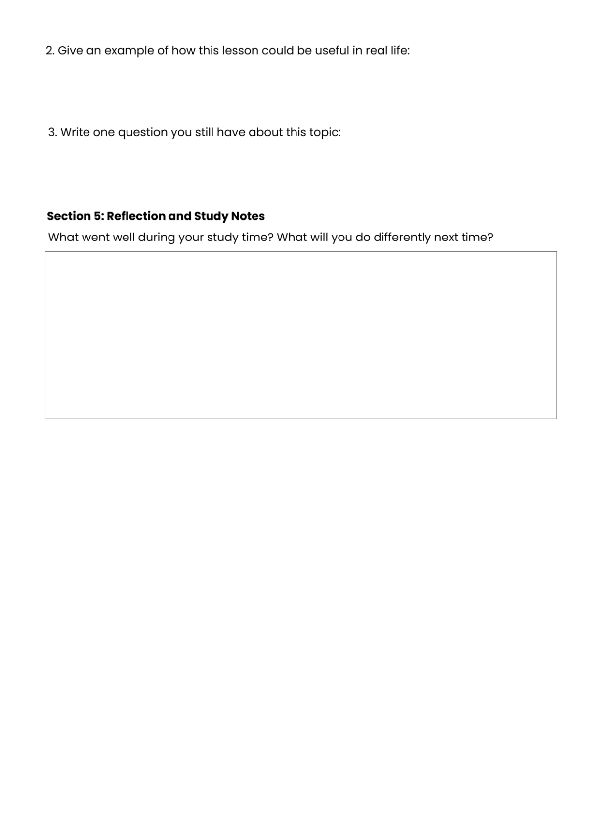 Free Study Worksheet Template to Edit Online