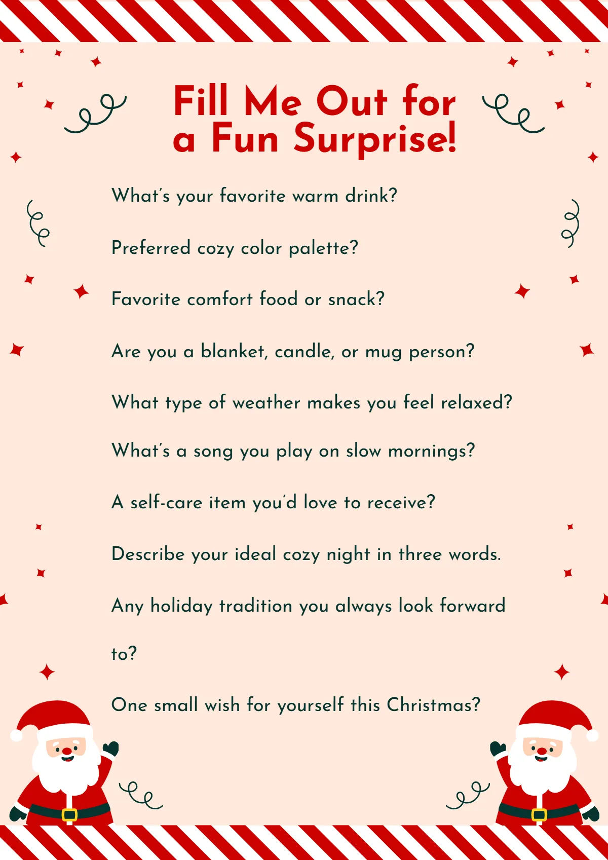 Free Fun Secret Santa Questionnaire Template to Edit Online Free Fun Secret Santa Questionnaire Template to Edit Online
