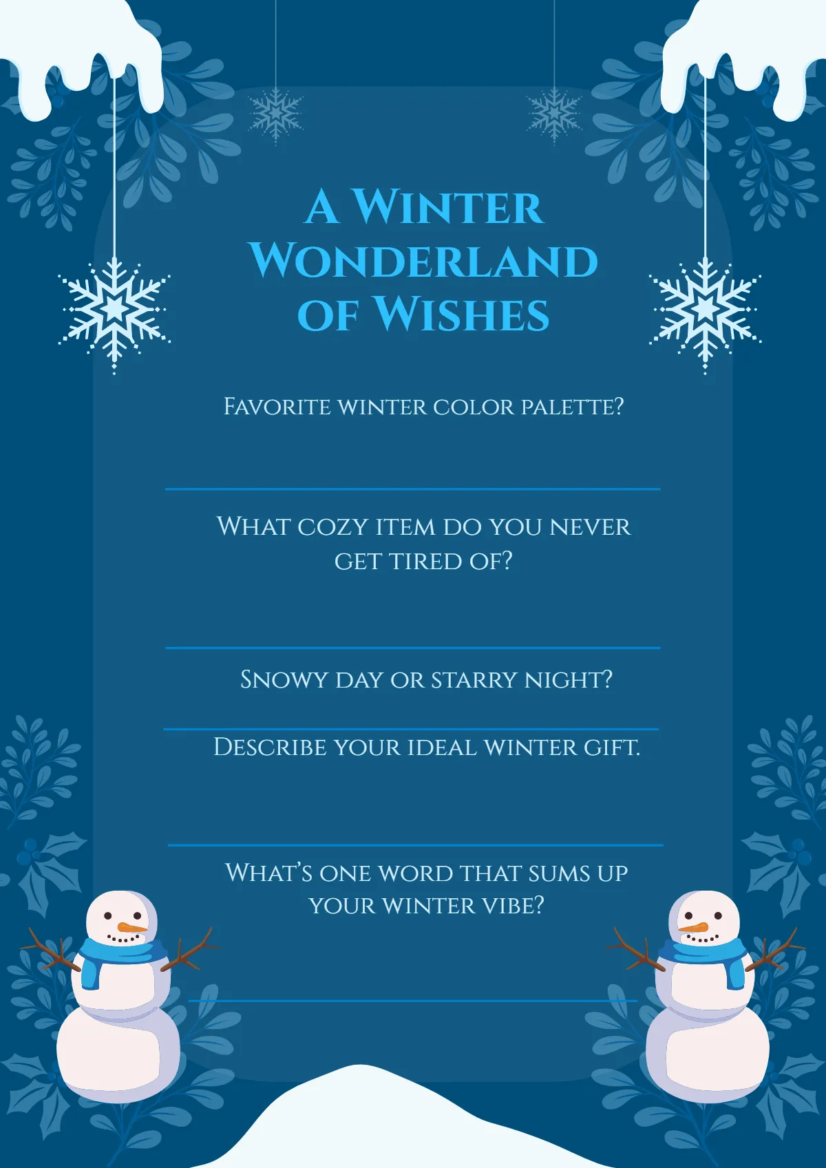 Free Winter Wonderland Secret Santa Questionnaire Template to Edit Online Free Winter Wonderland Secret Santa Questionnaire Template to Edit Online
