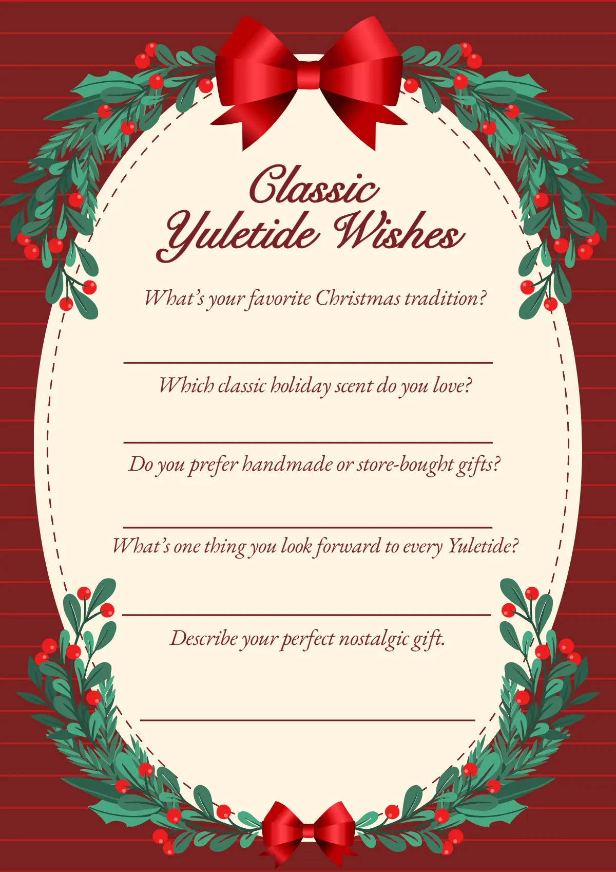 Free Yuletide Secret Santa Questionnaire Template to Edit Online Free Yuletide Secret Santa Questionnaire Template to Edit Online