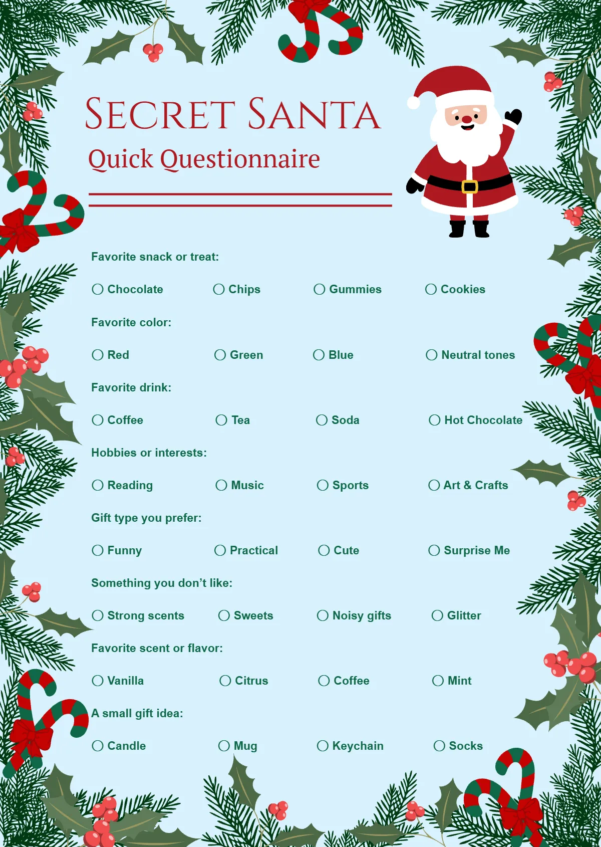 Free Secret Santa Bullet Questionnaire Template to Edit Online Free Secret Santa Bullet Questionnaire Template to Edit Online