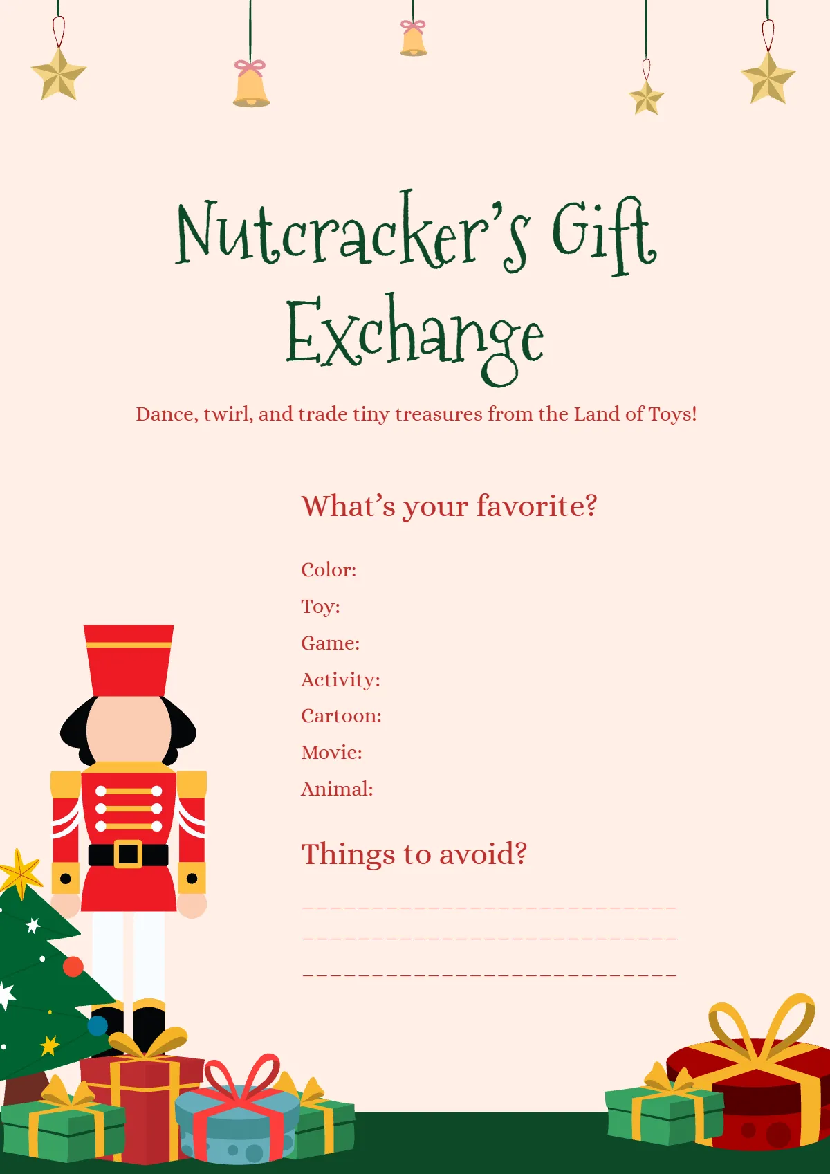 Free Nutcracker Secret Santa Questionnaire Template to Edit Online