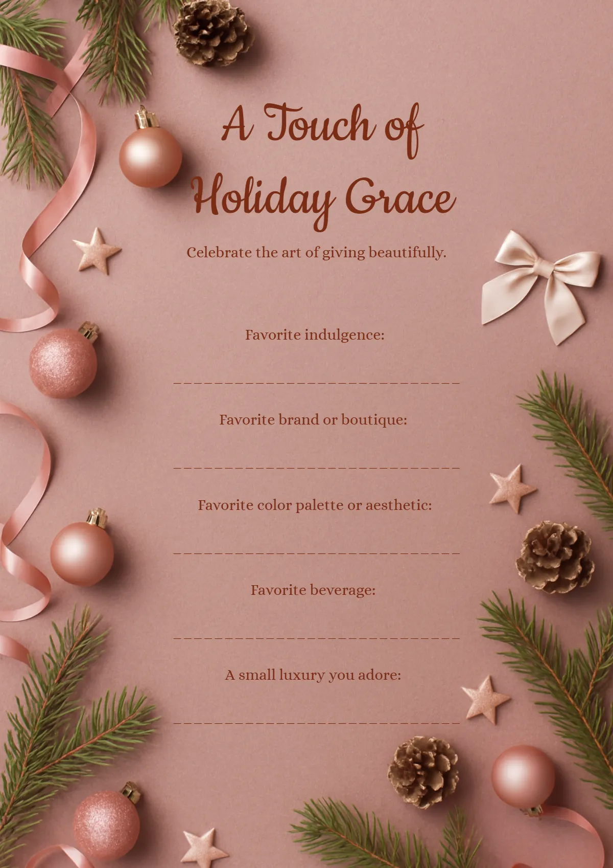 Free Sophisticated Secret Santa Questionnaire Template to Edit Online