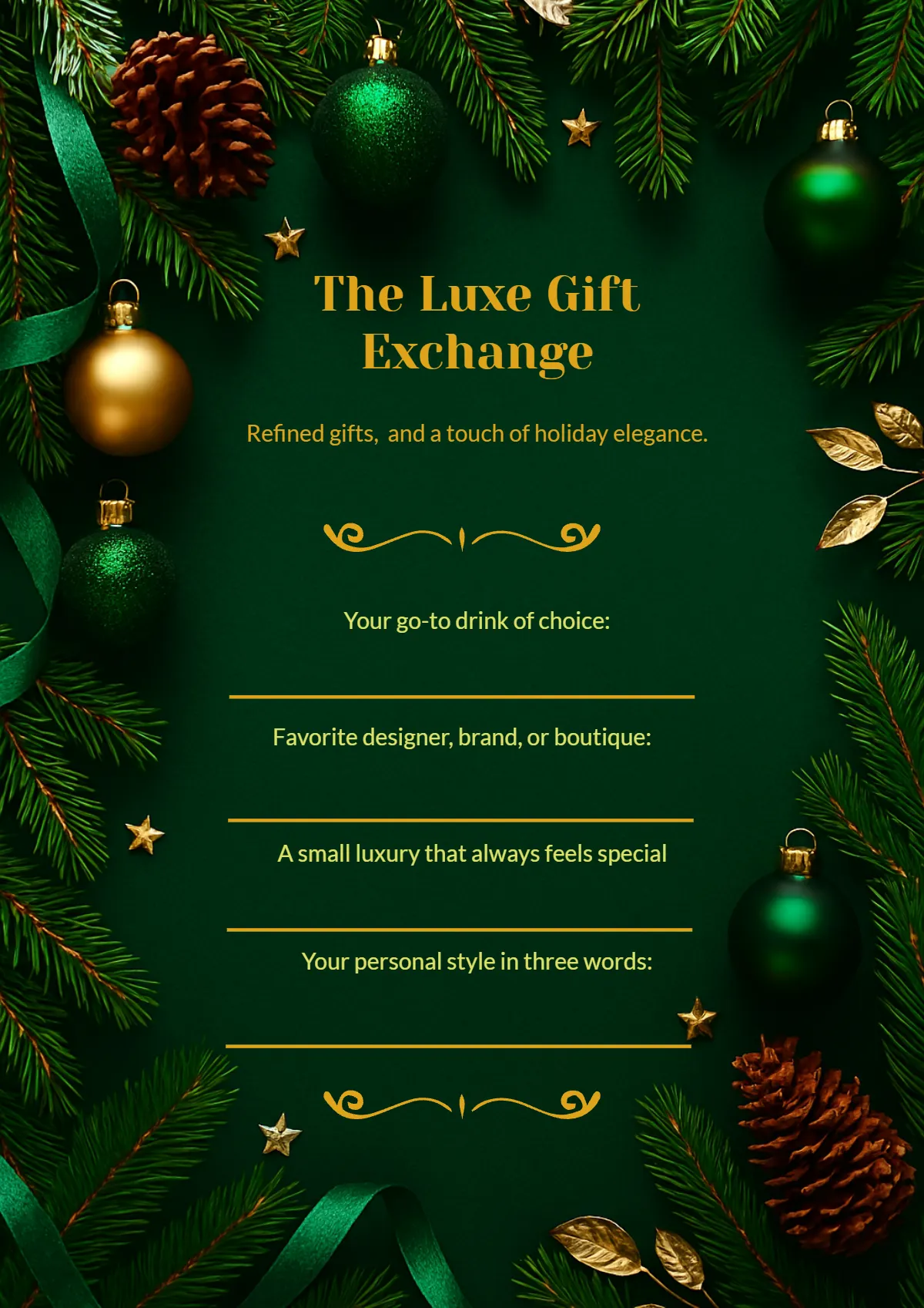 Luxe Secret Santa Questionnaire Template