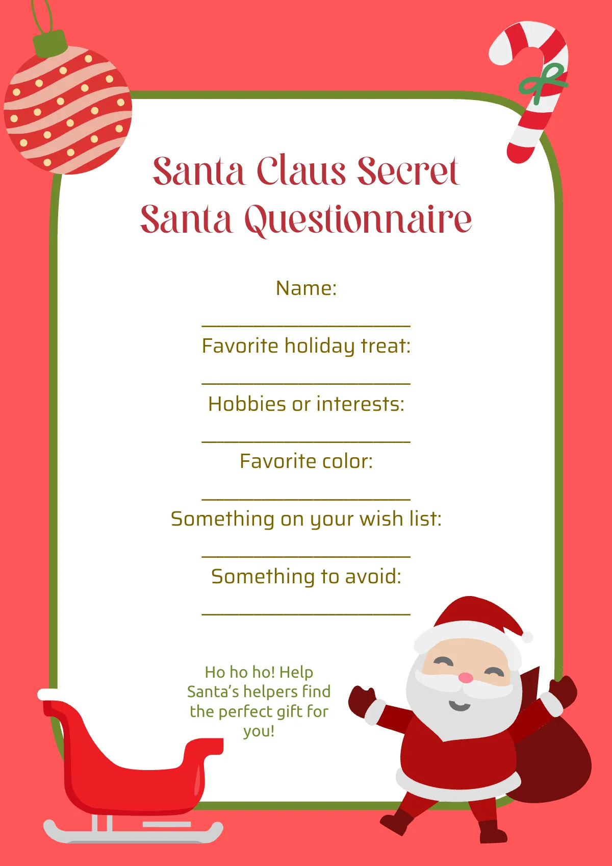 Free Santa Clause Secret Santa Questionnaire Template to Edit Online Free Santa Clause Secret Santa Questionnaire Template to Edit Online