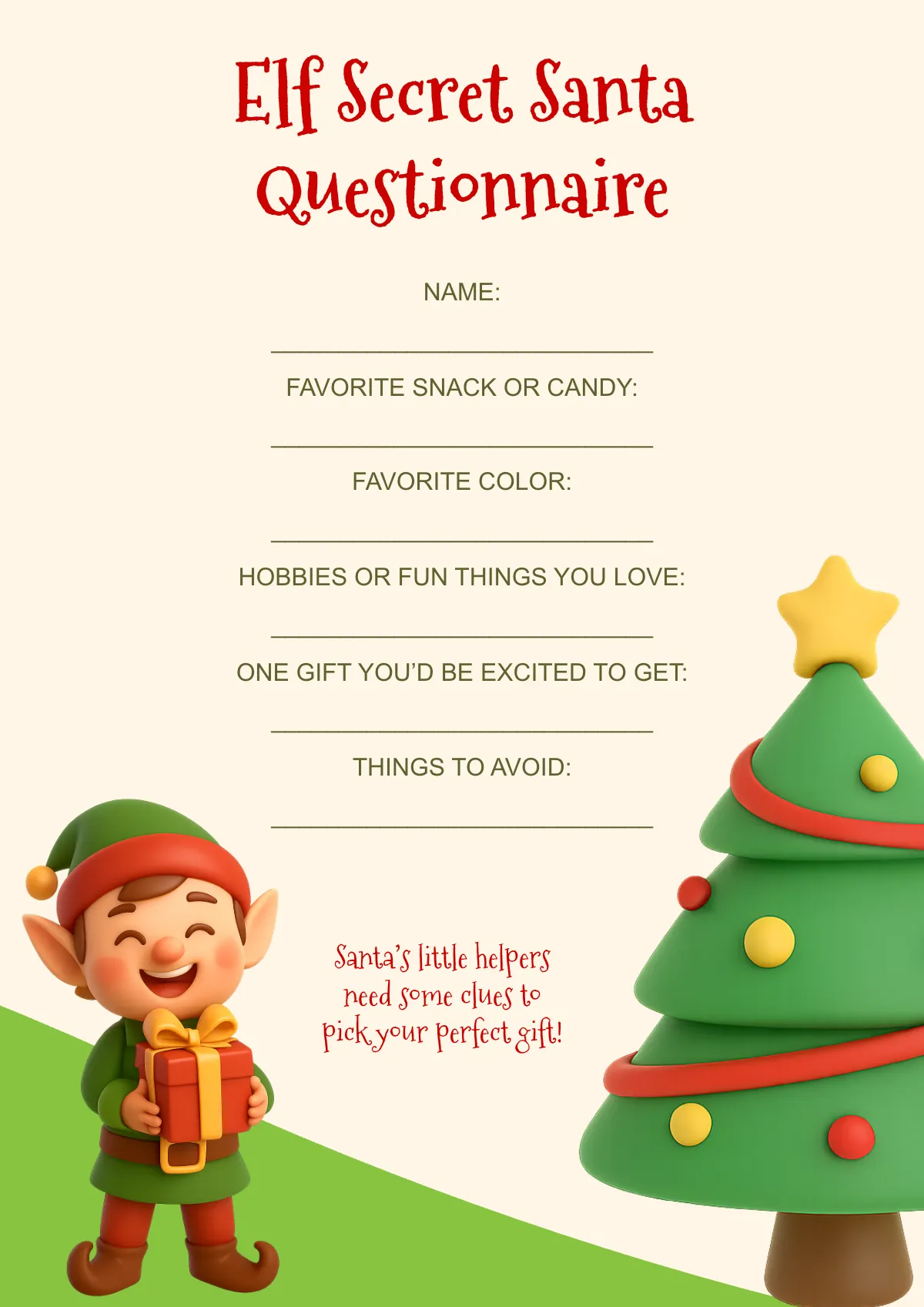 Free Elf Secret Santa Questionnaire Template to Edit Online Free Elf Secret Santa Questionnaire Template to Edit Online