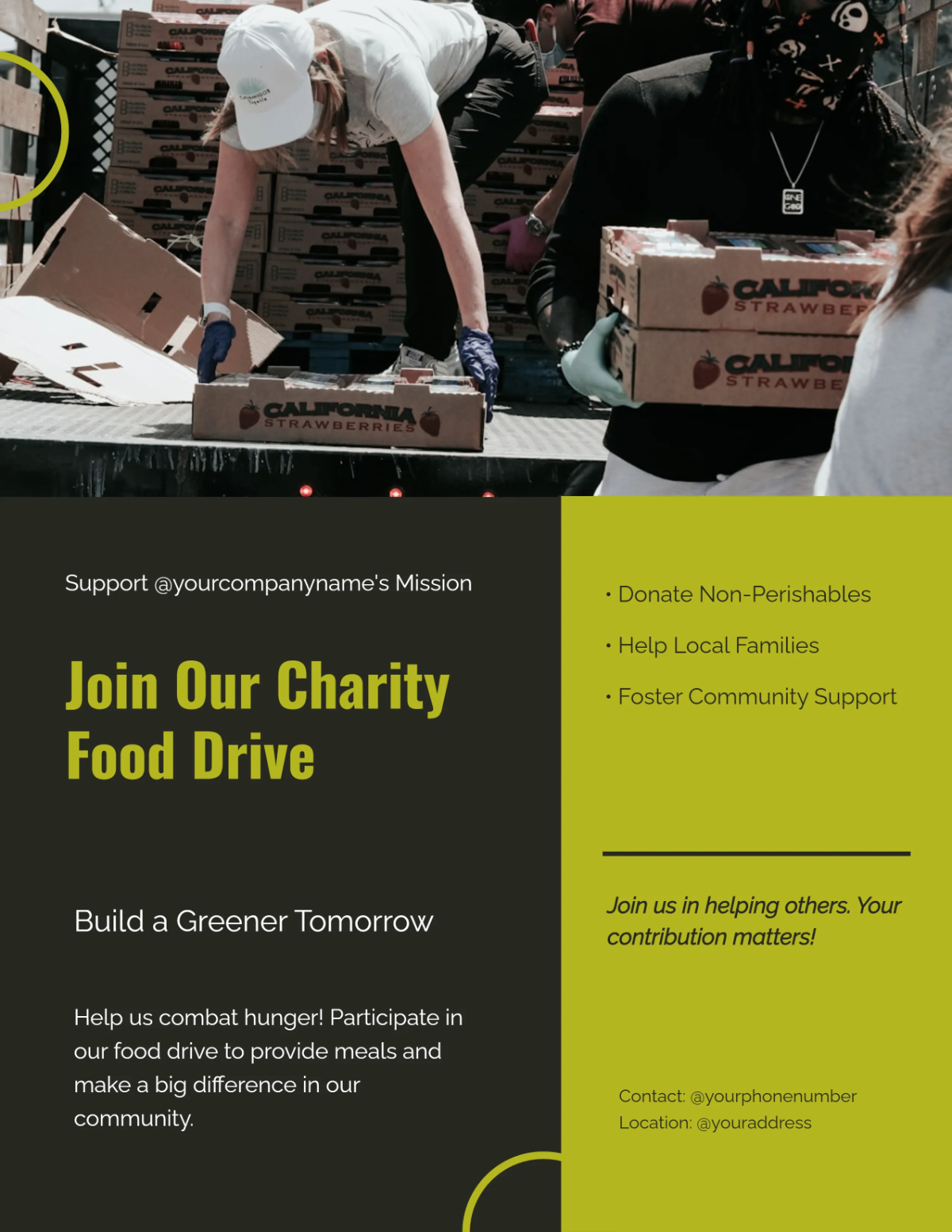 Free Green Charity Food Drive Flyer Template to Edit Online