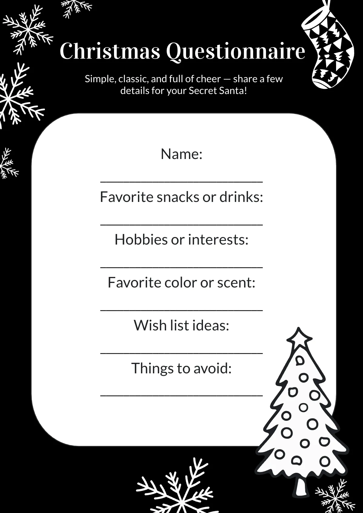 Free Black and White Christmas Questionnaire Template to Edit Online Free Black and White Christmas Questionnaire Template to Edit Online