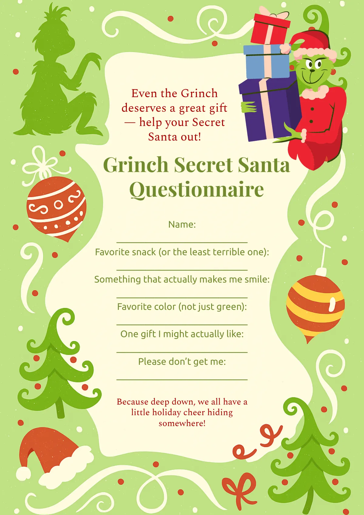 Free Grinch Secret Santa Questionnaire Template to Edit Online Free Grinch Secret Santa Questionnaire Template to Edit Online