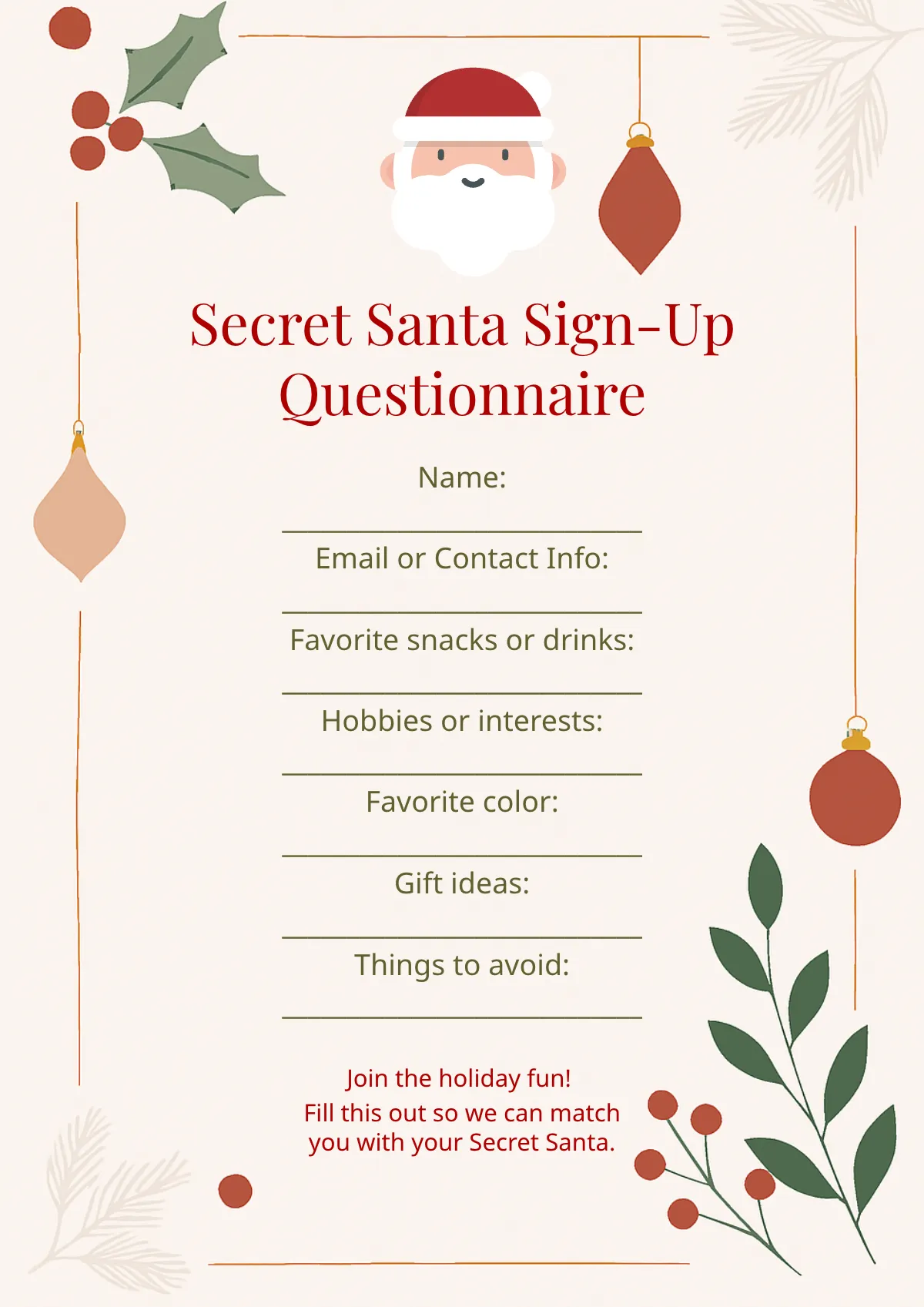 Free Secret Santa Sign-up Questionnaire Template to Edit Online Free Secret Santa Sign-up Questionnaire Template to Edit Online