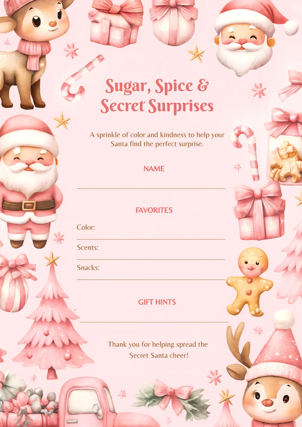 Pastel Secret Santa Questionnaire Template